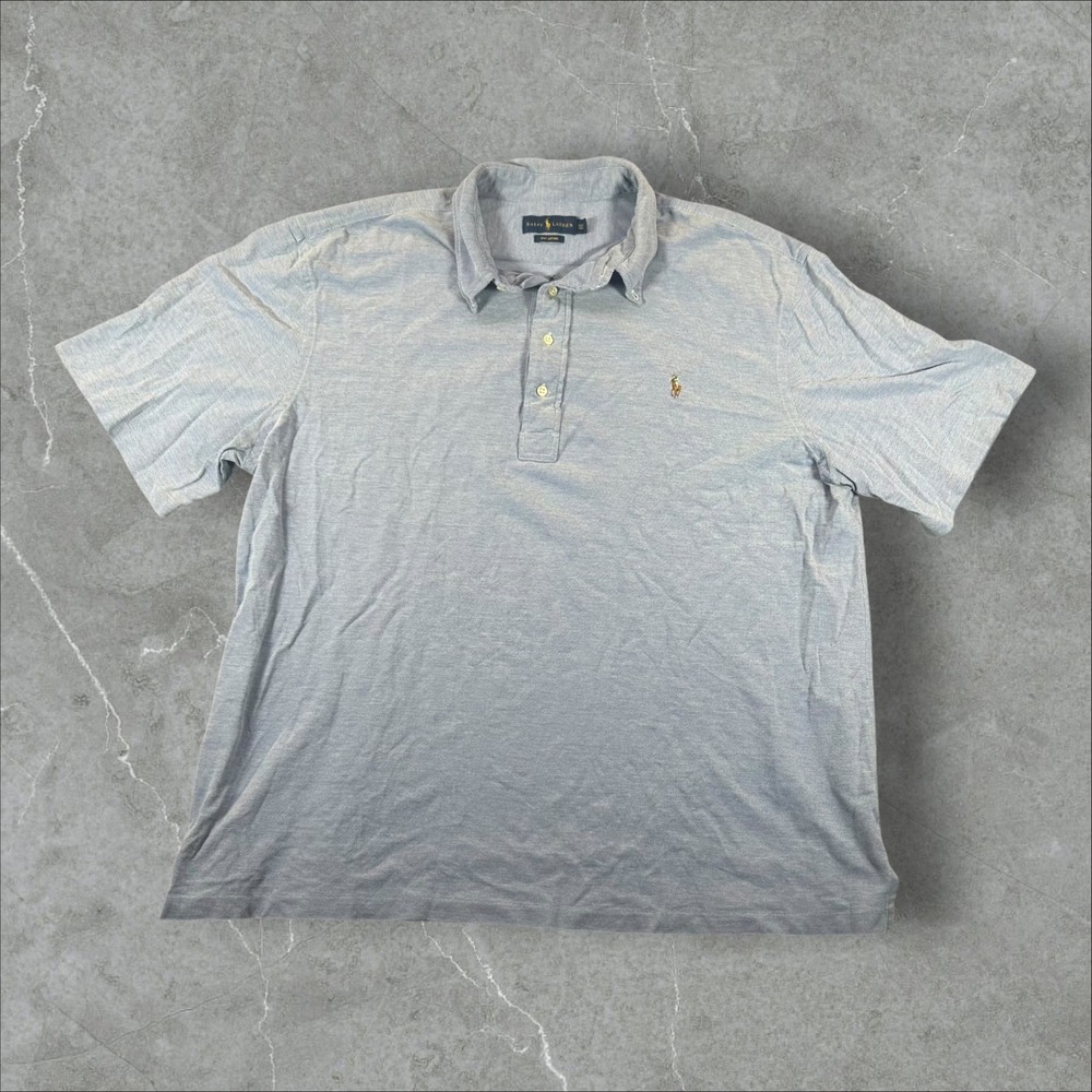 Ralph Lauren Knit Oxford Polo Mens 2XLT Blue Short Sleeve Button Down Collar